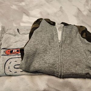 Boys 4T Teeshirt Sweatshirt set. Camo Sweatshirt paired with a Car Racing Long T